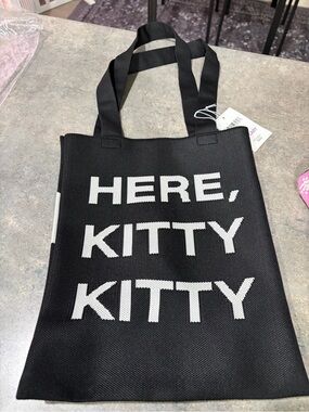 Black 'HERE, KITTY KITTY' Tote Bag Cat Lady